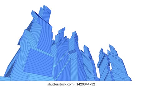 architecture building linear vector 3d illustration 