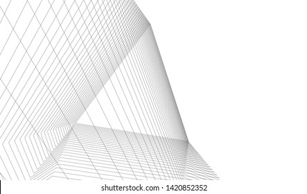 architecture building linear vector 3d illustration 