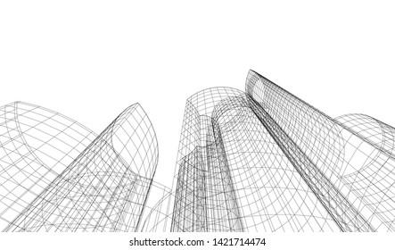 architecture building linear vector 3d illustration 