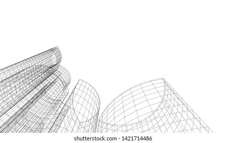 architecture building linear vector 3d illustration 