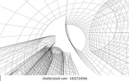 architecture building linear vector 3d illustration 