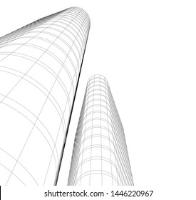 architecture building linear vector 3d illustration 