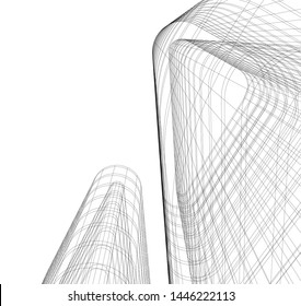 architecture building linear vector 3d illustration 