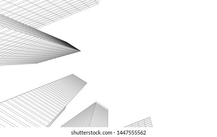 architecture building linear vector 3d illustration 