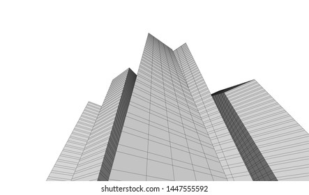 architecture building linear vector 3d illustration 