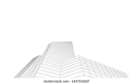 architecture building linear vector 3d illustration 