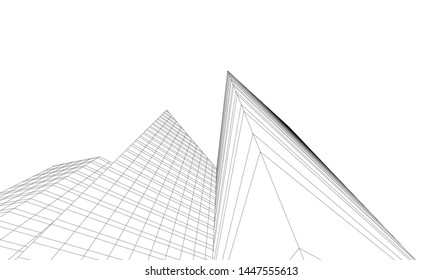 architecture building linear vector 3d illustration 