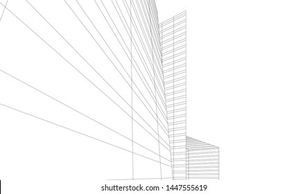 architecture building linear vector 3d illustration 
