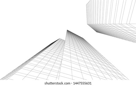 architecture building linear vector 3d illustration 