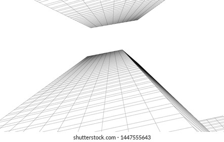 architecture building linear vector 3d illustration 