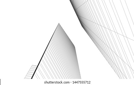 architecture building linear vector 3d illustration 