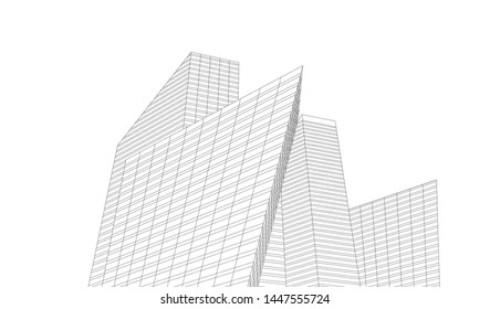 architecture building linear vector 3d illustration 