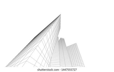 architecture building linear vector 3d illustration 