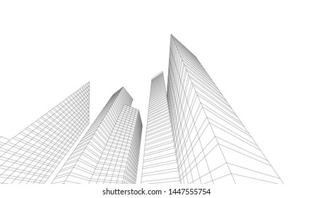 architecture building linear vector 3d illustration 