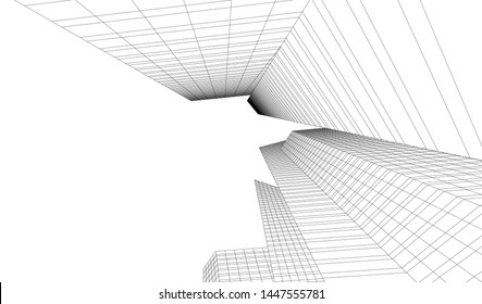 architecture building linear vector 3d illustration 