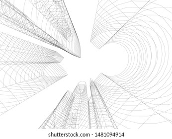 architecture building linear vector 3d illustration 