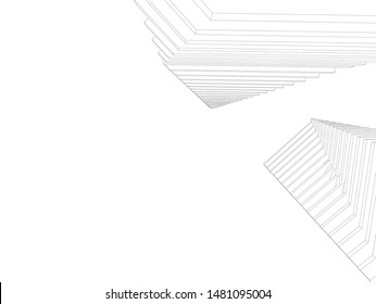 architecture building linear vector 3d illustration 
