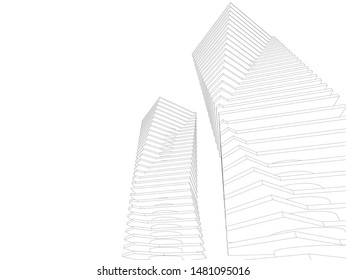 architecture building linear vector 3d illustration 