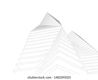 architecture building linear vector 3d illustration 