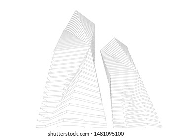 architecture building linear vector 3d illustration 