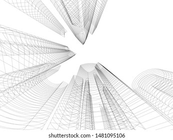 architecture building linear vector 3d illustration 
