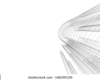 architecture building linear vector 3d illustration 