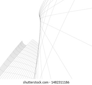 architecture building linear vector 3d illustration 