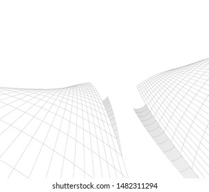 architecture building linear vector 3d illustration 