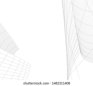 architecture building linear vector 3d illustration 