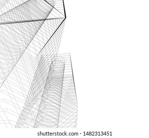 architecture building linear vector 3d illustration 