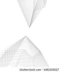 architecture building linear vector 3d illustration 