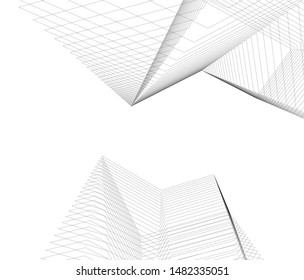 architecture building linear vector 3d illustration 
