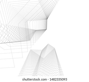 architecture building linear vector 3d illustration 