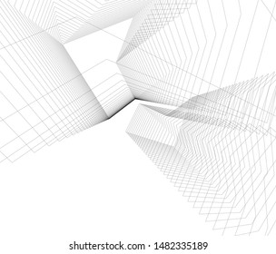 architecture building linear vector 3d illustration 