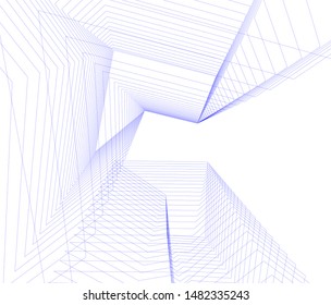 architecture building linear vector 3d illustration 