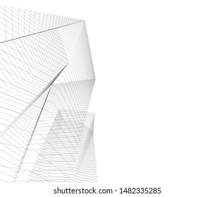 architecture building linear vector 3d illustration 