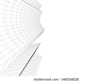 architecture building linear vector 3d illustration 