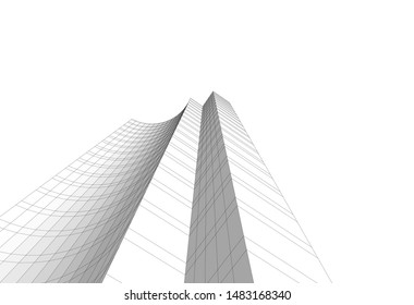 architecture building linear vector 3d illustration 