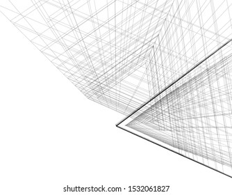 architecture building linear vector 3d illustration 