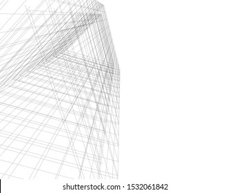 architecture building linear vector 3d illustration 