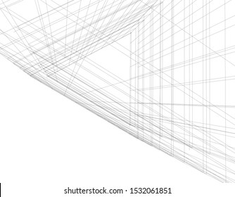 architecture building linear vector 3d illustration 