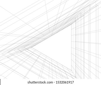 architecture building linear vector 3d illustration 
