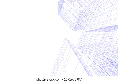 architecture building linear vector 3d illustration 