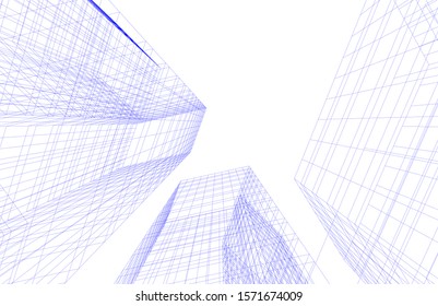 architecture building linear vector 3d illustration 