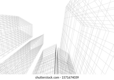 architecture building linear vector 3d illustration 