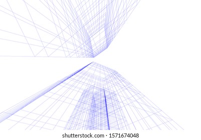 architecture building linear vector 3d illustration 