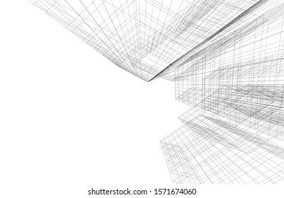 architecture building linear vector 3d illustration 