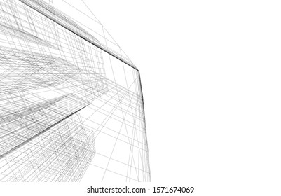 architecture building linear vector 3d illustration 