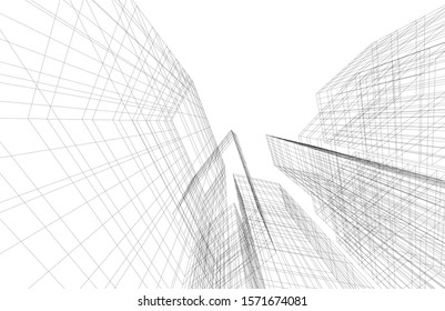 architecture building linear vector 3d illustration 