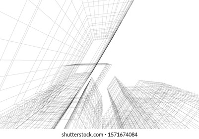 architecture building linear vector 3d illustration 